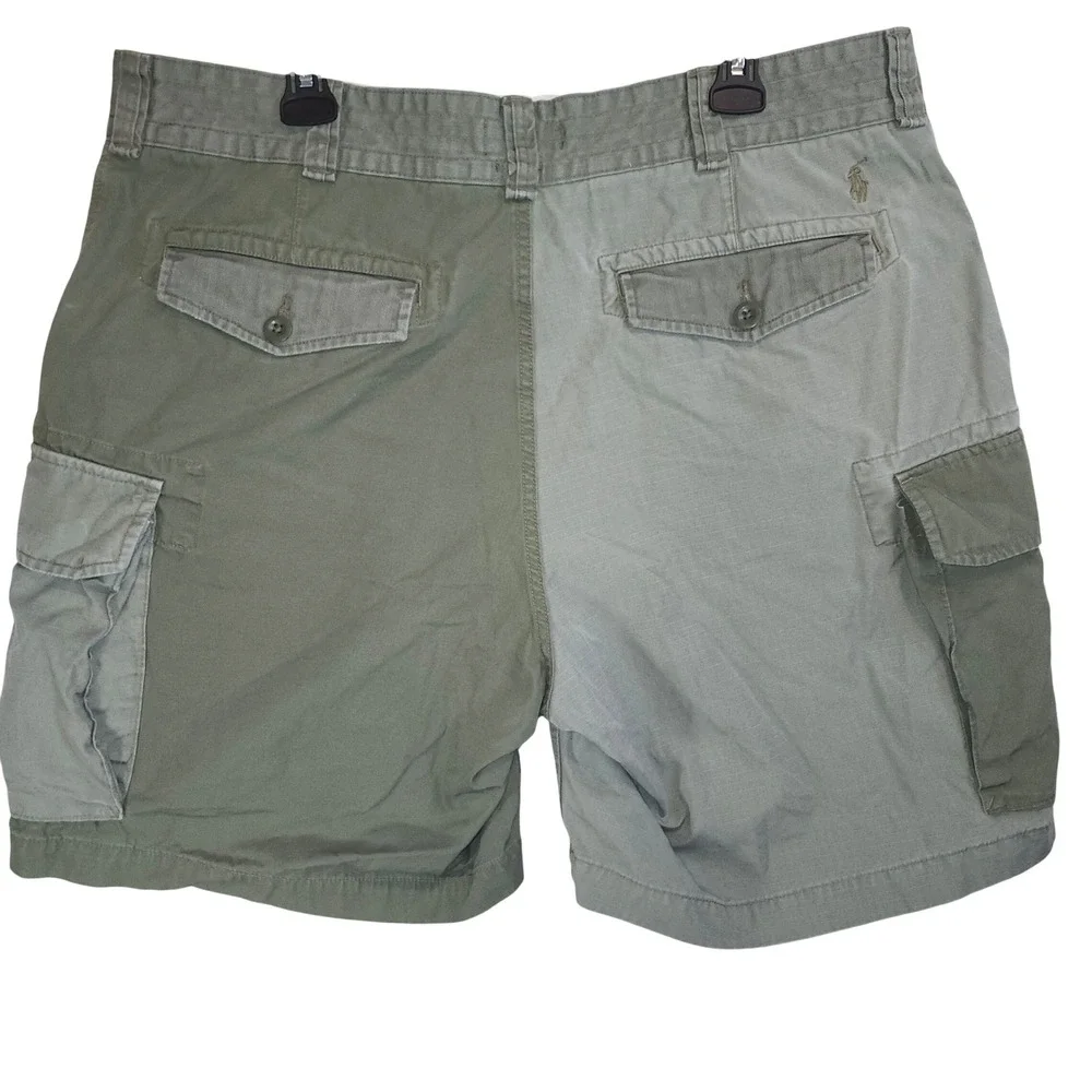 Polo Ralph Lauren Mens 38 Relaxed Fit Patchwork Cargo Shorts Olive Green Cotton